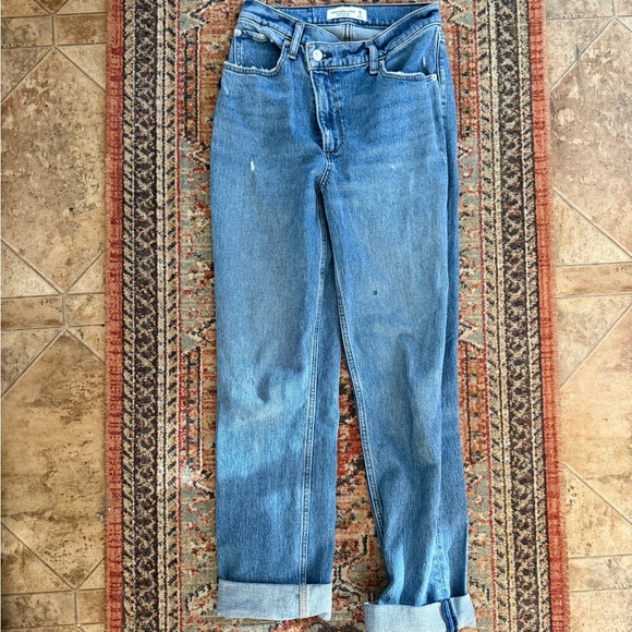 Abercrombie 90s Ultra High Rise Straight Jeans Criss Cross Button - Picture 3 of 7